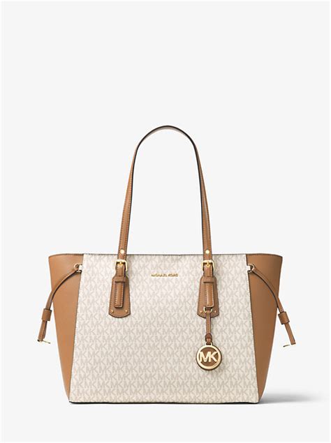 michael michael kors voyager medium logo mixed-media tote bag|michael kors saffiano leather bag.